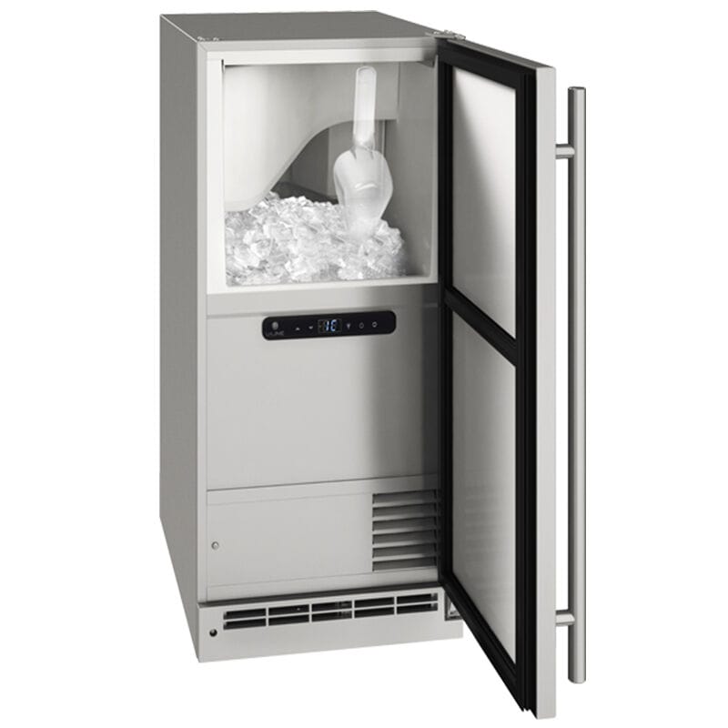 U-Line Outdoor Collection Series 15 in. Built-In Undercounter Outdoor Ice Maker with 25 lb. Ice Storage, Auto-Defrost & Digital Control - Stainless Steel, , hires