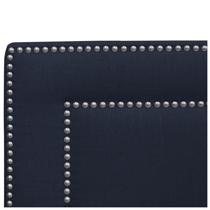 Skyline Furniture Nail Button Border Linen Fabric King Size Upholstered Headboard - Navy Blue, Navy, hires