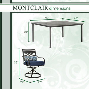 Montclair 7-Piece Dining Set in Navy Blue with 6 Swivel Rockers and a 40" x 67" Dining Table, , hires