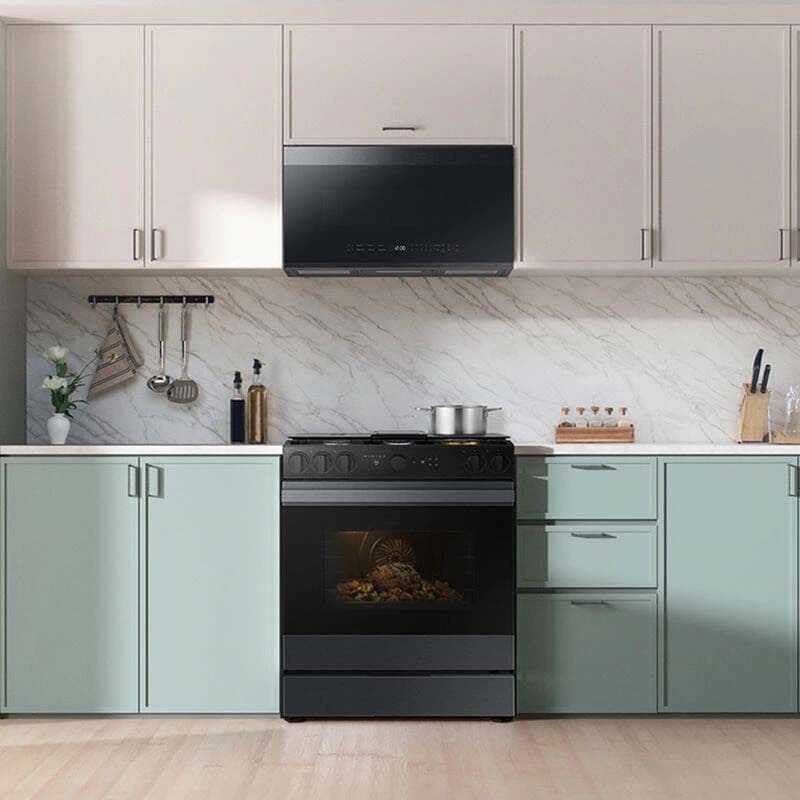 Samsung Bespoke 30 in. 6 cu. ft. Smart Air Fry True European Convection Slide-In Gas Range with 5 Sealed Burners & Griddle - Matte Black Steel, Matte Black Steel, hires