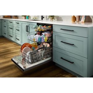 Whirlpool 24 in. Top Control Dishwasher with 47 dBA Sound Level, 3rd Rack & Auto Open Air Dry - Fingerprint Resistant Black Stainless, , hires