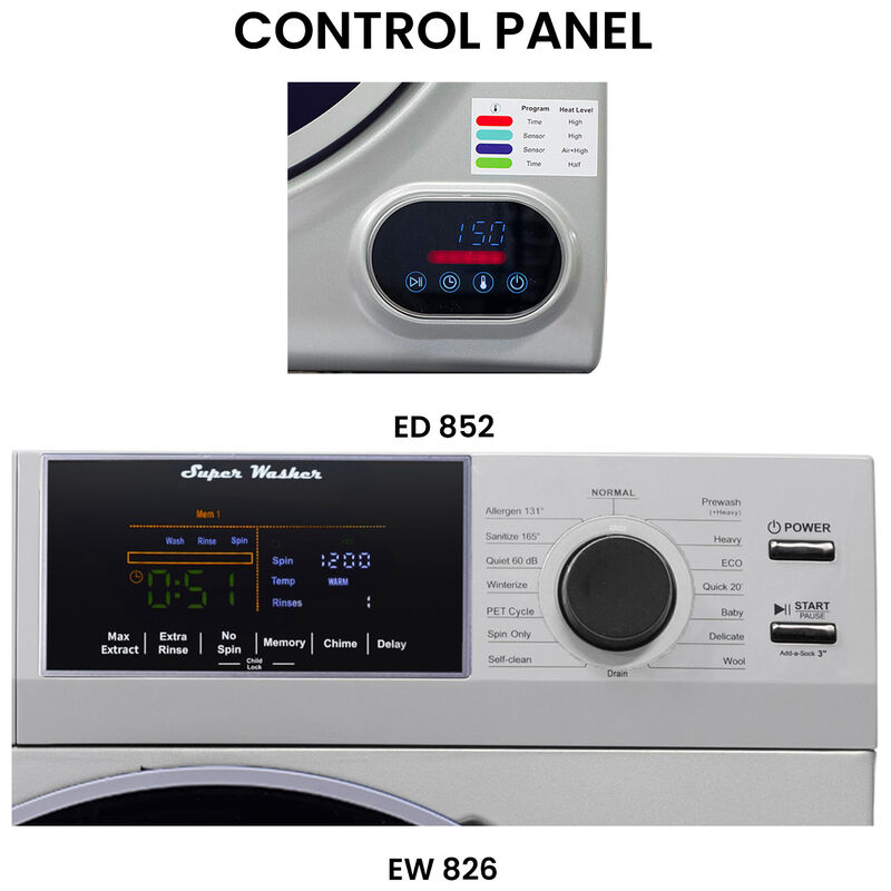 Equator 24 in. 1.6 cu. ft. Electric Front Load Laundry Center with Pet Cycle, Sanitize Cycle & Sensor Dry - Silver, Silver, hires