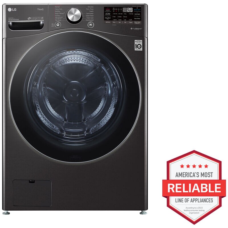 LG 27 in. 5.0 cu. ft. Smart Stackable Front Load Washer with TurboWash 360, Sanitize & Steam Wash Cycle - Black Steel, Black Steel, hires