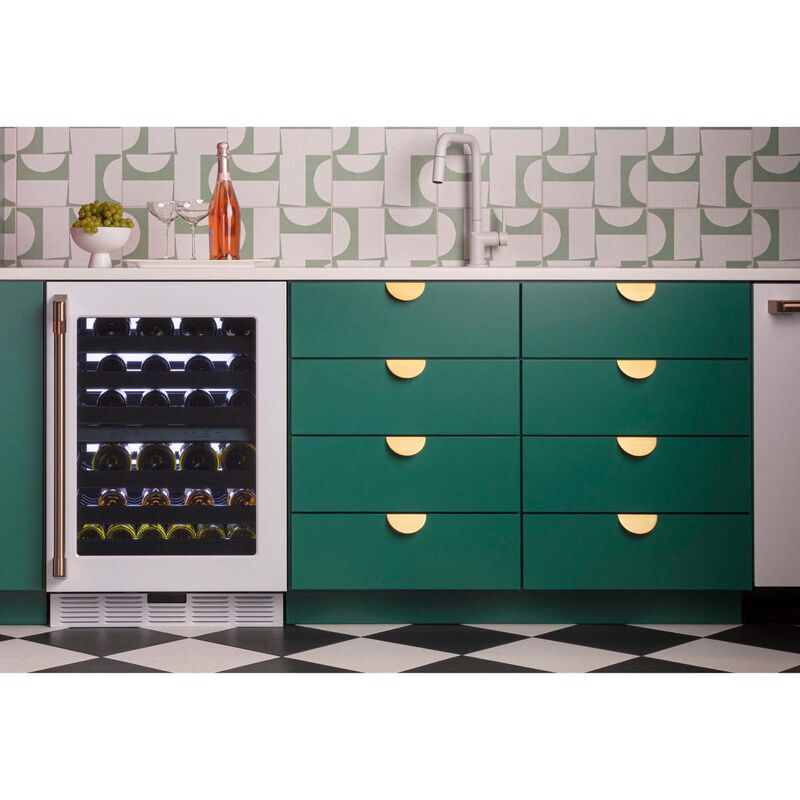 Cafe 24 in. Undercounter Wine Cooler with Dual Zones & 46 Bottle Capacity - Matte White, Matte White, hires