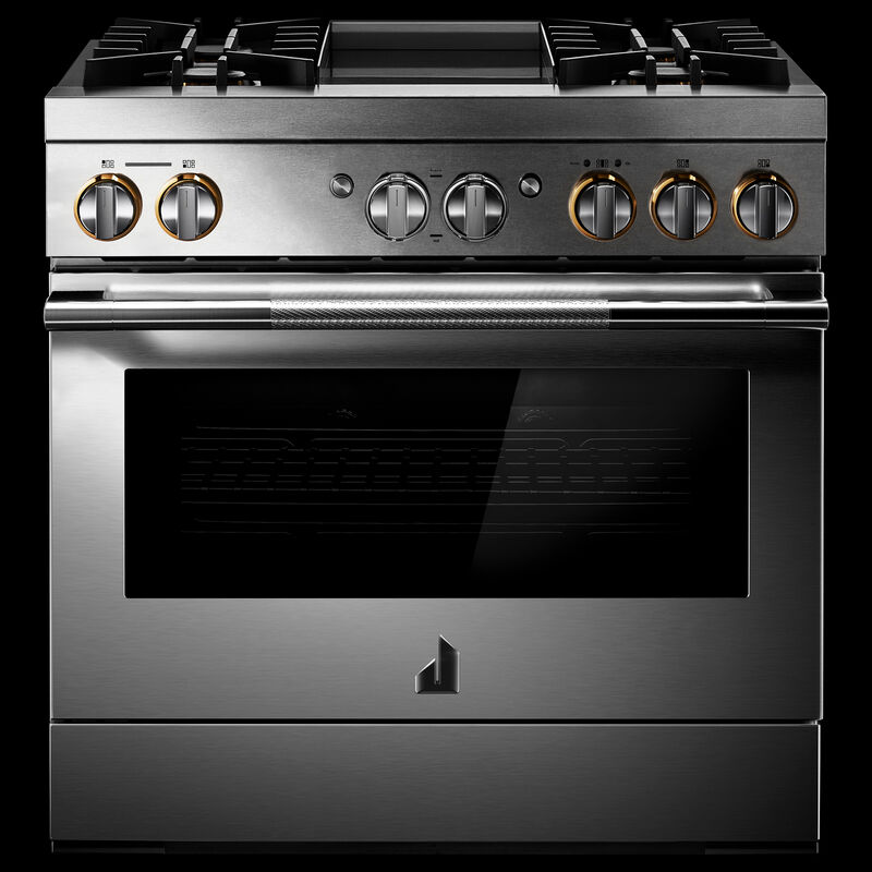 JennAir Rise Series 36 in. 5.1 cu. ft. Smart True European Convection Steam Dual Fuel Range with 4 Sealed Burners & Griddle - Stainless Steel, , hires