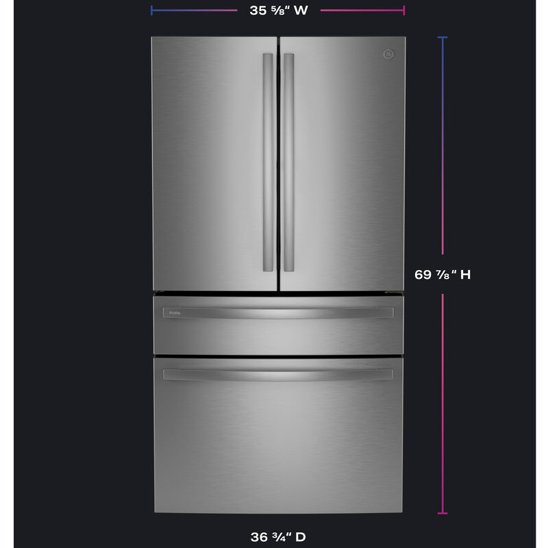 GE Profile 36 in. 28.7 cu. ft. Smart 4-Door French Door Refrigerator with Internal Water Dispenser - Fingerprint Resistant Stainless, , hires
