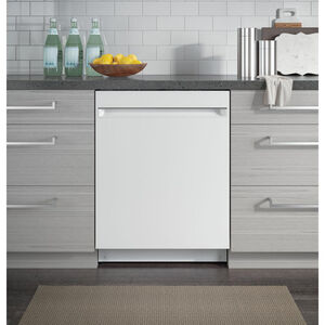 GE 24 in. Top Control Flush-Mount Dishwasher with 51 dBa Sound Level, Condensate Dry & Pocket Handle - White, White, hires