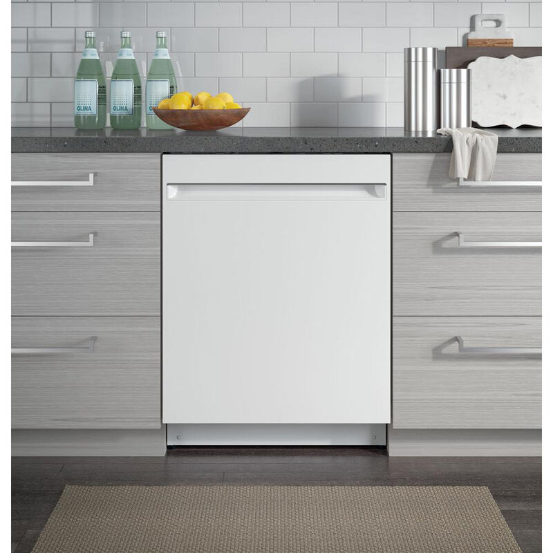 GE 24 in. Top Control Flush-Mount Dishwasher with 51 dBa Sound Level, Condensate Dry & Pocket Handle - White, White, hires