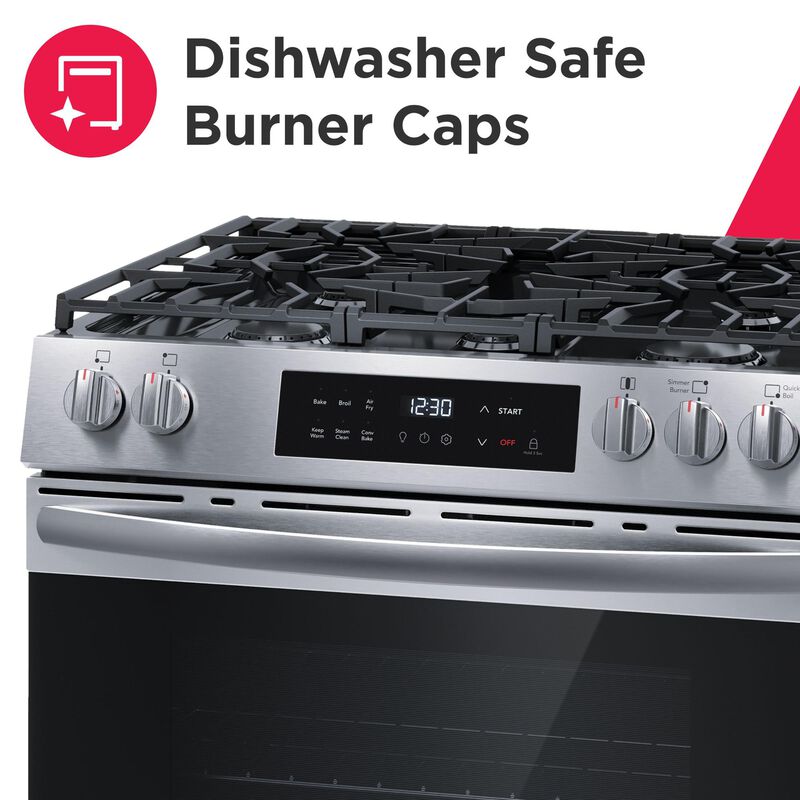 Frigidaire 30 in. 5.1 cu. ft. Air-Fry Standard Convection Gas Range with 5 Sealed Burners - Stainless Steel, , hires