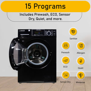 Equator 24 in. 1.6 cu. ft. Electric Front Load All-in-One Laundry Center with Pet Cycle, Sanitize Cycle & Sensor Dry - Black, Black, hires