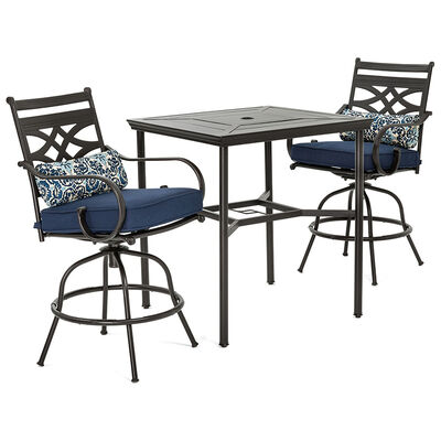 Montclair 3-Piece High-Dining Set in Navy Blue with 2 Swivel Chairs and a 33 Inch Square Table | MCLRDN3PBRSN
