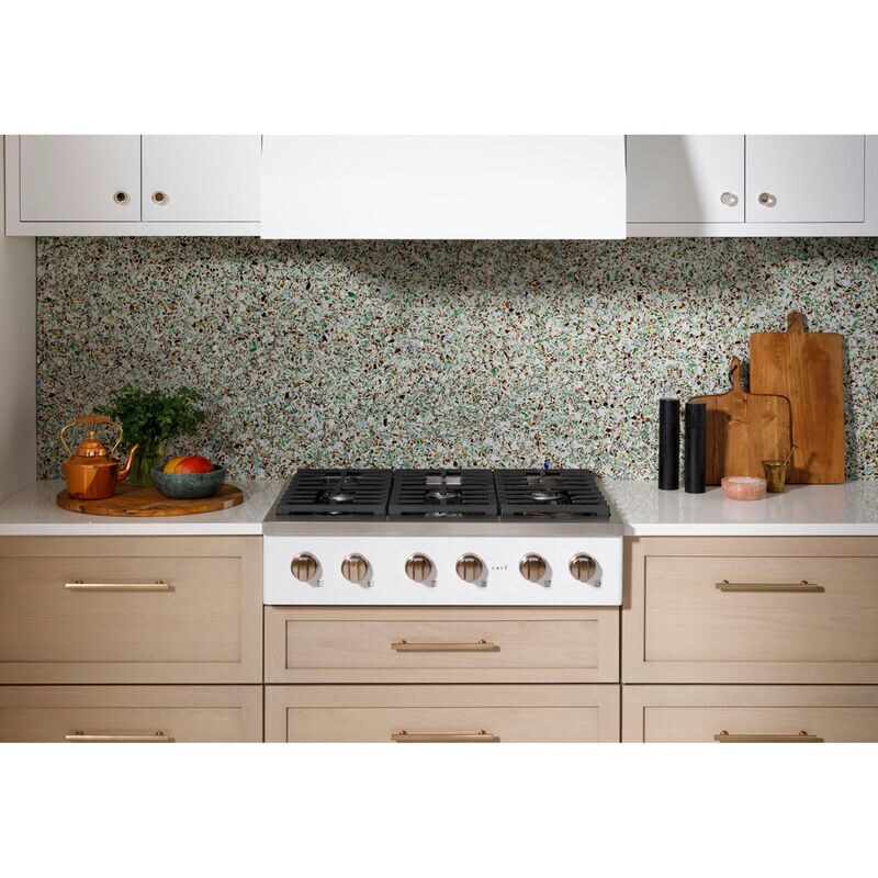 Cafe 36 in. 6-Burner Natural Gas Rangetop with Simmer Burner & Power Burner - Matte White, Matte White, hires