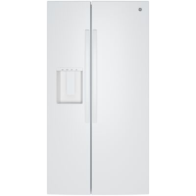 GE 36 in. 23.6 cu. ft. Counter Depth Side-by-Side Refrigerator with Ice & Water Dispenser - White | GZS24NGYWW