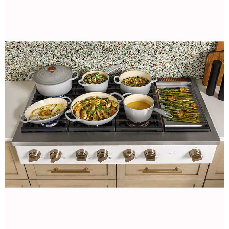 Cafe 48 in. 6-Burner Natural Gas Rangetop with Griddle, Simmer