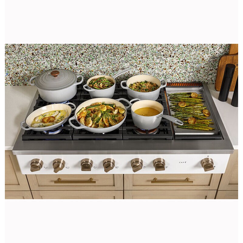 Cafe 48 in. 6-Burner Natural Gas Rangetop with Griddle, Simmer Burner & Power Burner - Matte Black, Matte Black, hires