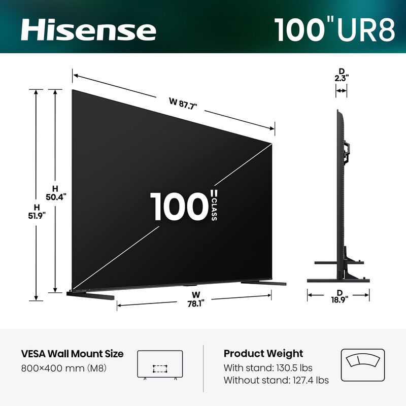 Hisense - 100" Class UR8 Series RGB Mini-LED 4K UHD Smart Google TV, , hires