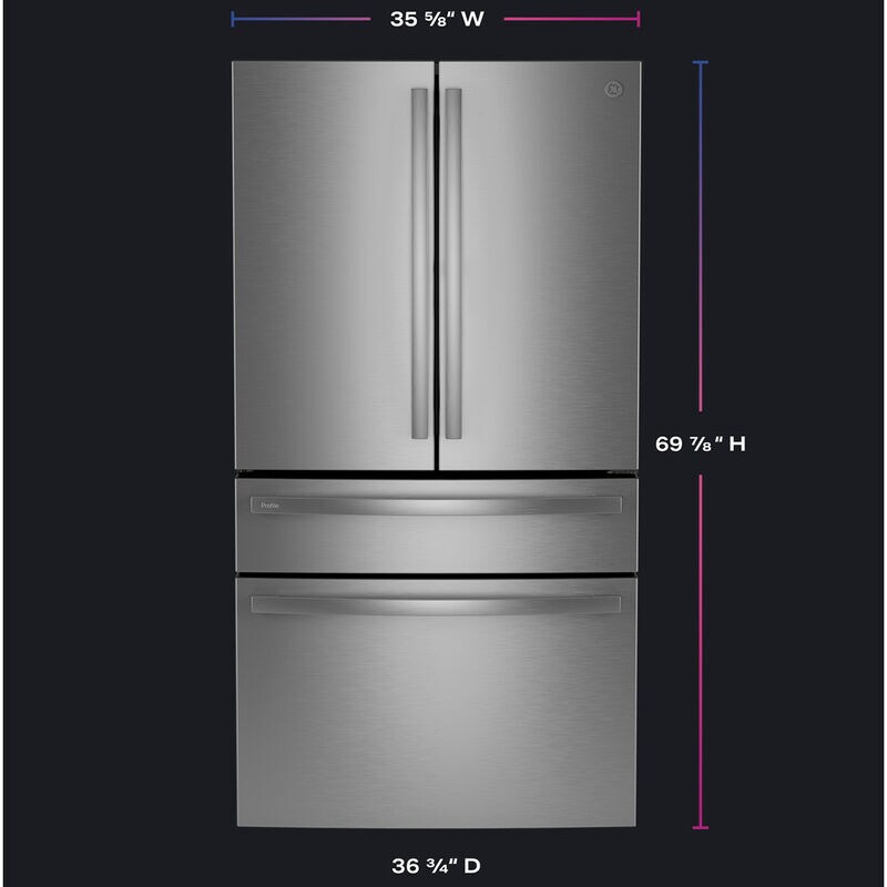 GE Profile 36 in. 28.7 cu. ft. Smart 4-Door French Door Refrigerator with Internal Water Dispenser - Fingerprint Resistant Stainless, , hires