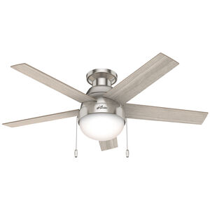 Hunter Anslee 46 in. Low Profile Ceiling Fan with LED Light Kit, Pull Chain- Brushed Nickel, Brushed Nickel, hires