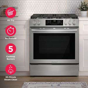 Frigidaire Gallery 30 in. 5.1 cu. ft. Air-Fry True European Convection Steam Gas Range with 5 Sealed Burners - Stainless Steel, , hires