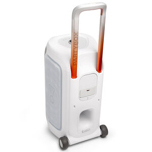 JBL PartyBox 330 Portable Party Speaker with JBL Legendary Sound, Futuristic Lighting, A Lelescopic Handle and Wide Wheels - White, , hires
