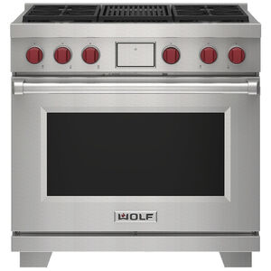 Wolf 36 in. 6.3 cu. ft. Smart Convection Oven Freestanding LP Gas Dual Fuel Range with 4 Sealed Burners & Grill - Stainless Steel, , hires