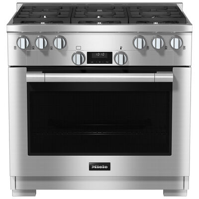 Miele 36 in. 5.8 cu. ft. Convection Oven Freestanding LP Gas Range with 6 Sealed Burners - Clean Touch Steel | HR1134-3AGLP
