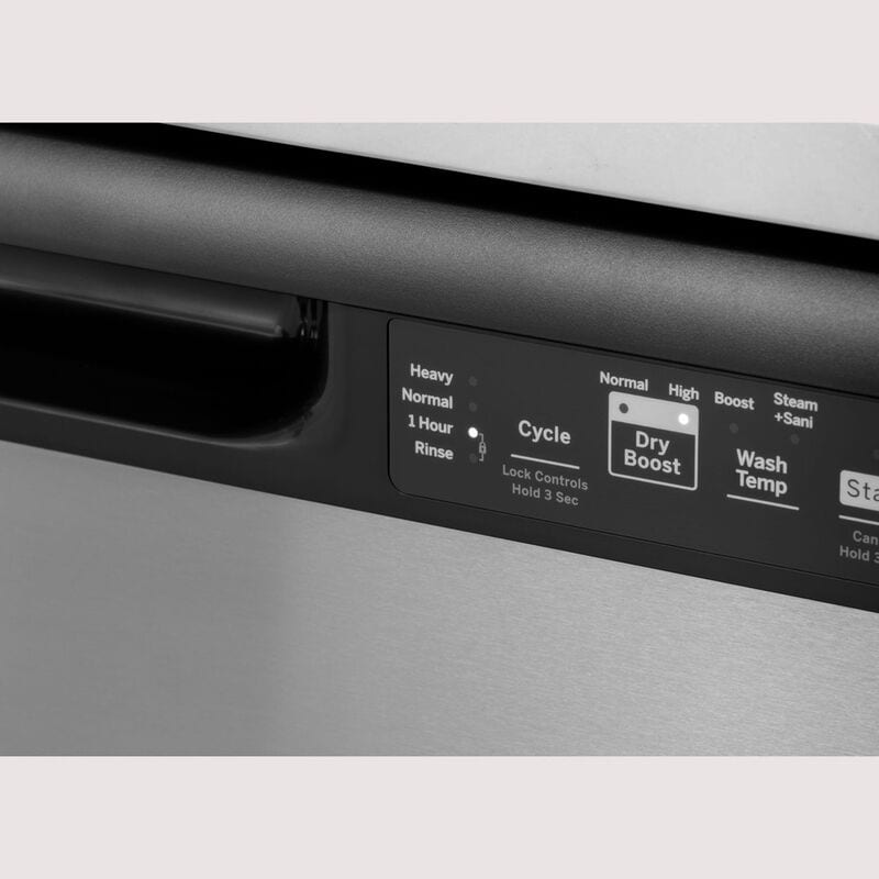 GE 24 in. Front Control Flush-Mount Dishwasher with 55 dBa Sound Level, Dry Boost & Pocket Handle - Stainless Steel, Stainless Steel, hires