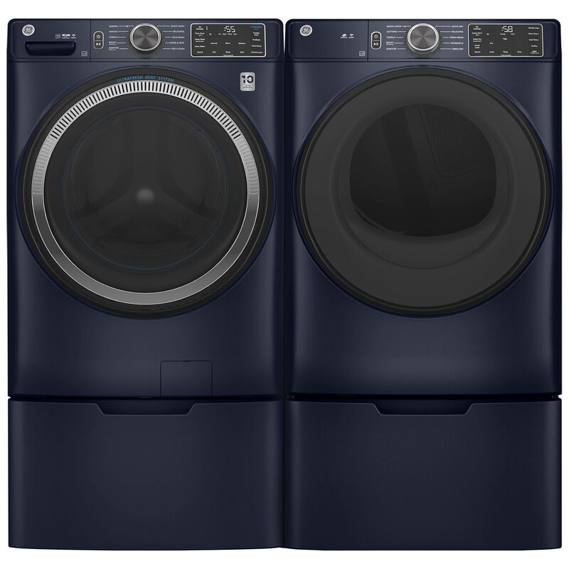 GE 28 in. 7.8 cu. ft. Smart Stackable Gas Dryer with Sanitize Cycle & Sensor Dry - Sapphire Blue, Sapphire Blue, hires
