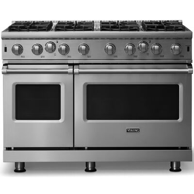 Viking 5 Series 48 in. 6.1 cu. ft. Standard Convection Double Oven Gas Range with Open Burners - Stainless Steel | VGIC54828BSL