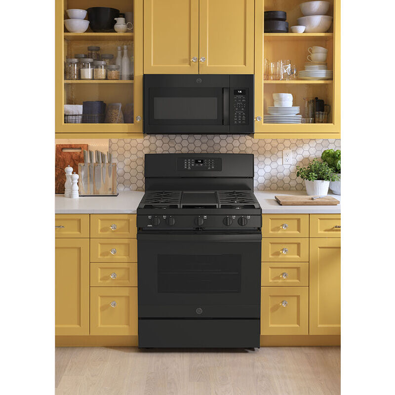 GE 30 in. 5.0 cu. ft. Air Fry Convection Oven Freestanding Gas Range with 5 Sealed Burners & Griddle - Black, Black, hires