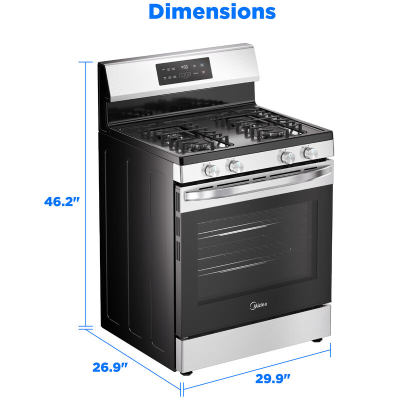Midea 30 in. 6.1 cu. ft. Gas Range with 4 Sealed Burners - Stainless Steel, Stainless Steel, hires