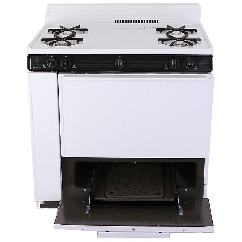 Premier 36 in. 3.9 cu. ft. Oven Freestanding Gas Range with 4 Open Burners - White, , hires