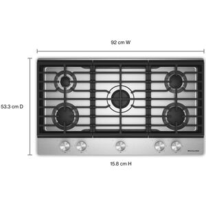 KitchenAid 36 in. 5-Burner Natural Gas Cooktop with Simmer Burner & Power Burner - Stainless Steel, , hires