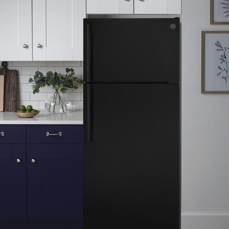 GE 28 in. 16.6 cu. ft. Top Freezer Refrigerator - Black, Black, hires