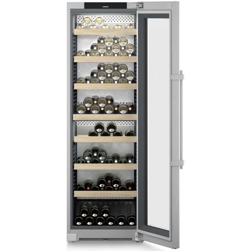 Liebherr 24 in. Freestanding Wine Cabinet with Wood Racks, Dual Temperature Zones & 155-Bottle Capacity - Stainless Steel, , hires