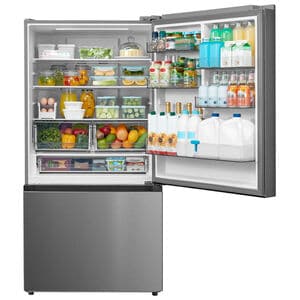 Midea 33 in. 22.8 cu. ft. Smart Counter Depth Bottom Freezer Refrigerator with Ice Maker - Stainless Steel, , hires