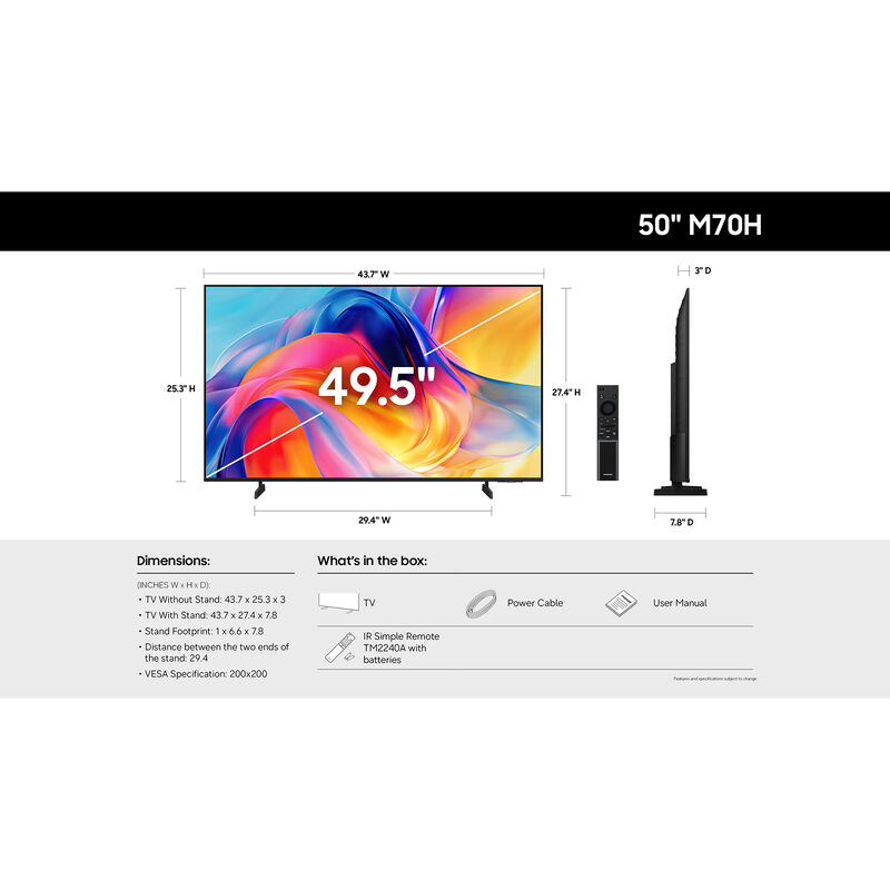 Samsung - 50" Class M70H Mini LED 4K UHD Smart Tizen TV, , hires