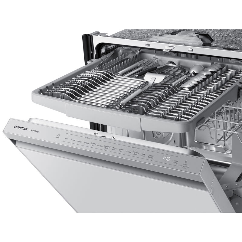 Samsung Bespoke 24 in. Top Control Smart Dishwasher with 46 dBa Sound Level, 3rd-Rack, AutoRelease & Pocket - White Glass, , hires