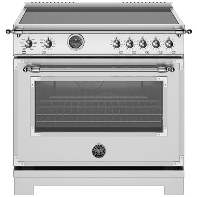 Bertazzoni Heritage Series 36 in. 5.7 cu. ft. Air-Fry Dual Convection Electric Range with 5 Induction Burners & Griddle - Stainless Steel | HER365ICFEPX