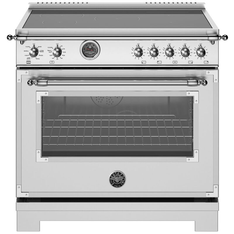 Bertazzoni Heritage Series 36 in. 5.7 cu. ft. Air-Fry Dual Convection Electric Range with 5 Induction Burners & Griddle - Stainless Steel, , hires