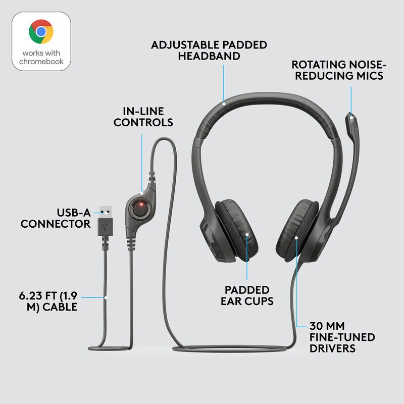 Logitech H390 USB Headset with Noise Canceling Microphone, , hires