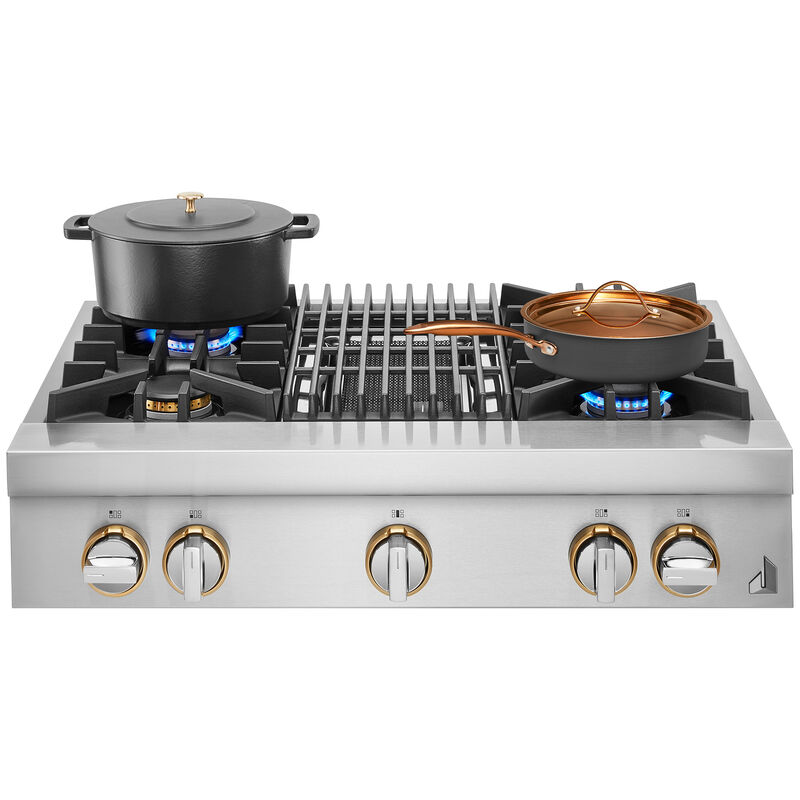 JennAir Rise 36" Slide-In Gas Cooktop with 4 Sealed Burners & Griddle - Stainless Steel, , hires