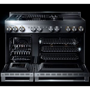 JennAir Rise Series 48 in. 6.3 cu. ft. Smart True European Convection Double Oven Gas Range with 4 Sealed Burners, Grill & Griddle - Stainless Steel, , hires