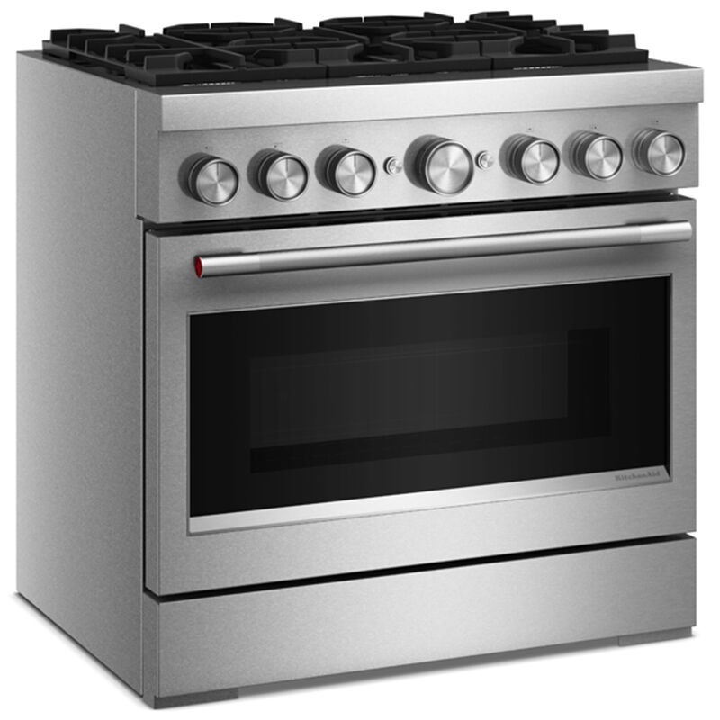 KitchenAid Commercial-Style 36 in. 5.1 cu. ft. Air-Fry True European Convection Dual Fuel Range with 6 Sealed Burners - Stainless Steel, , hires