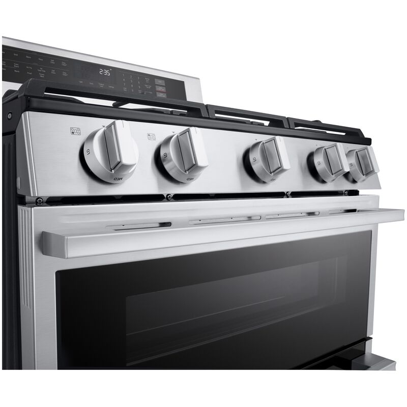 LG 30 in. 6.9 cu. ft. Smart Air-Fry True European Convection Double Oven Slide-In Gas Range with 5 Sealed Burners - Stainless Steel, , hires