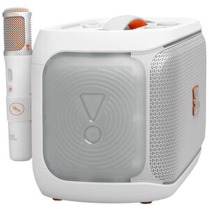 JBL Partybox On-The-Go 2 Plus Portable Party Speaker with Real-Time AI Vocal Removal, A Wireless Mic, Handle & Shoulder Strap - White, , hires
