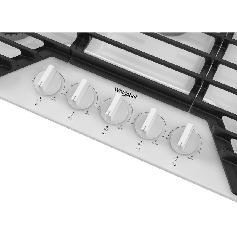 Whirlpool 36 in. 5-Burner Natural Gas Cooktop With Simmer Burner & Power Burner - White, White, hires