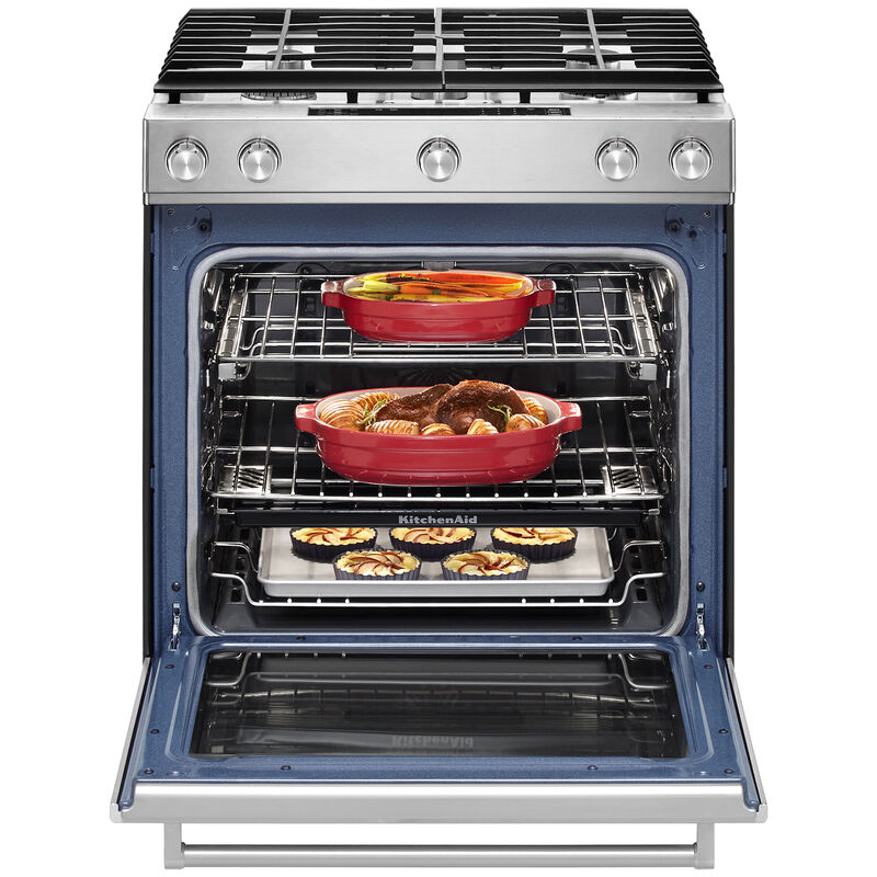 KitchenAid 30 in. 6.5 cu. ft. True European Convection Slide-In Gas Range with 5 Sealed Burners & Griddle - Stainless Steel, , hires