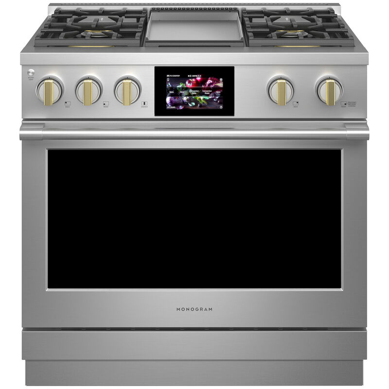 Monogram Statement Series 36 in. 5.7 cu. ft. Smart Air Fry True European Convection Dual Fuel Range with 4 Sealed Burners & Griddle - Stainless Steel, , hires