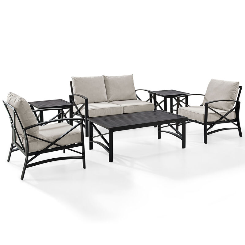 Crosley Kaplan 6 Piece Outdoor Loveseat Patio Furniture Set, Oil Rubbed Bronze with OatmealCushions, , hires